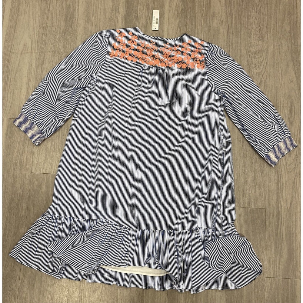 J.Crew Leda Embroidered Blue White Stripe Popover A-Line Dress Size L New NWT - Picture 7 of 9